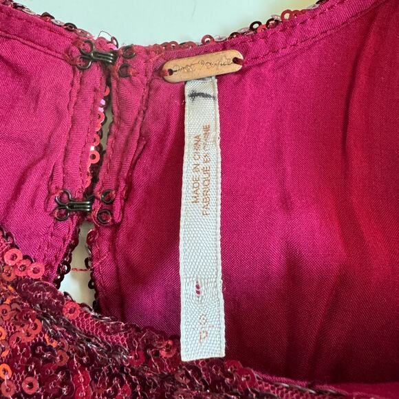 Free People High Neck Ruby Red Sequin Dress Burgundy Sleeveless Swing Mini Small - Picture 8 of 12